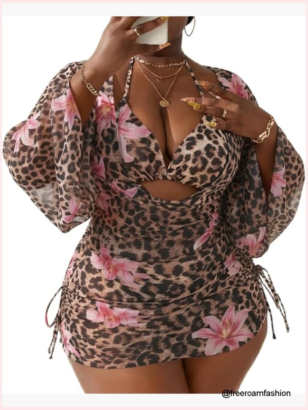 Women's Plus Size 3 Piece Bikini Set Halter Triangle Top Cheeky Bottom Cover Up